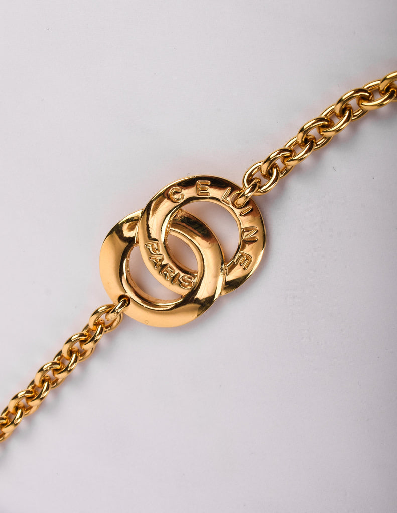 Celine Vintage Golden Interlocking Insignia Ring Chain Necklace