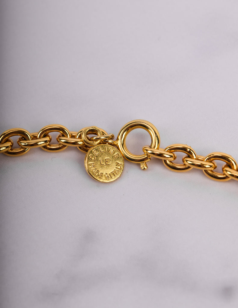 Celine Vintage Golden Interlocking Insignia Ring Chain Necklace