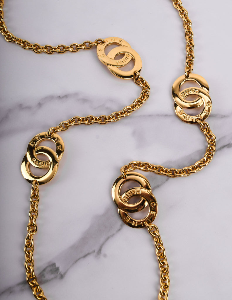 Celine Vintage Golden Interlocking Insignia Ring Chain Necklace