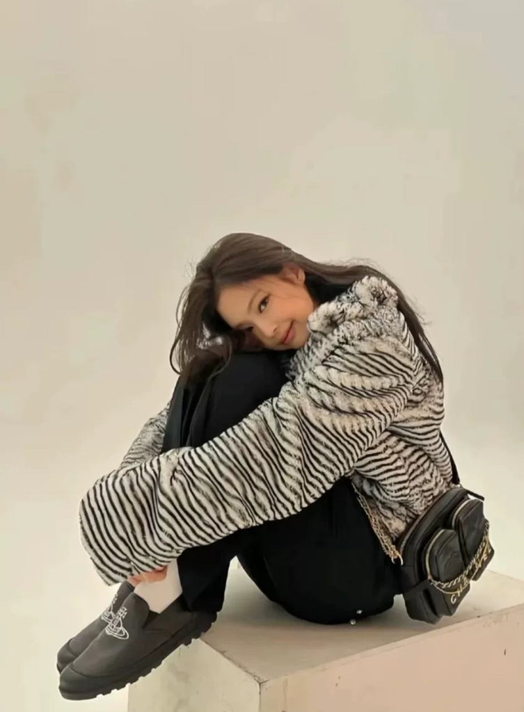 Chanel 20k black & white fur blouson jacket