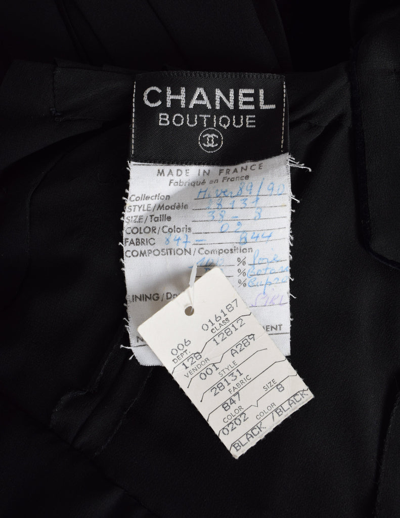Chanel Vintage AW 1989 Black Pleated Silk and Velvet Gown with Matching Shawl