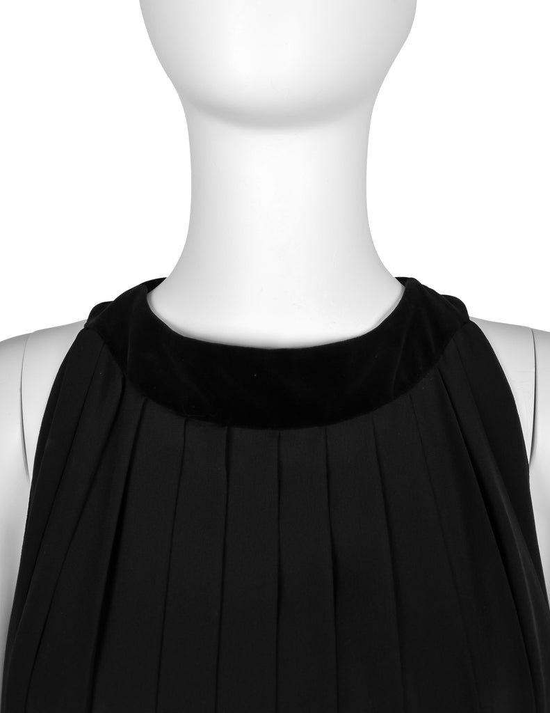 Chanel Vintage AW 1989 Black Pleated Silk and Velvet Gown with Matching Shawl