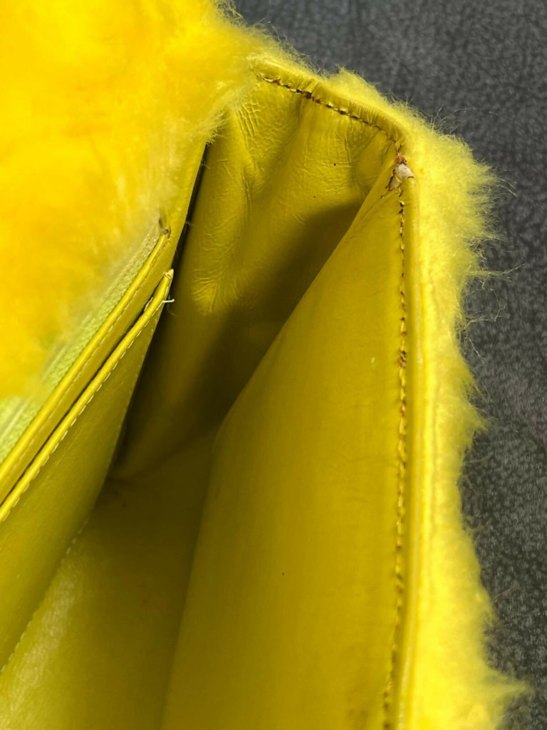 Chanel 1994 Vintage Yellow Faux Fur Kelly Bag