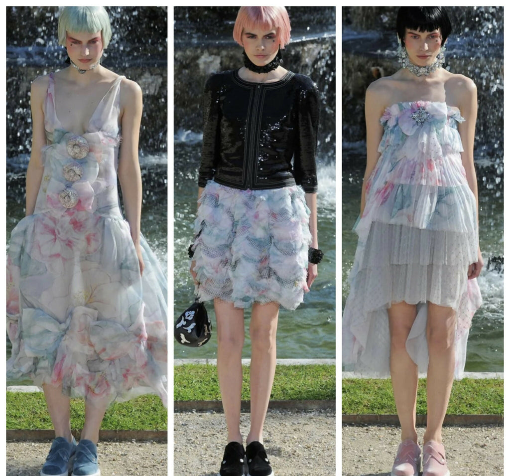 NIB Rare Chanel 13C Paris-Versailles Mint Green Leather Silk Bows CC Fingerless Gloves Size 7.5