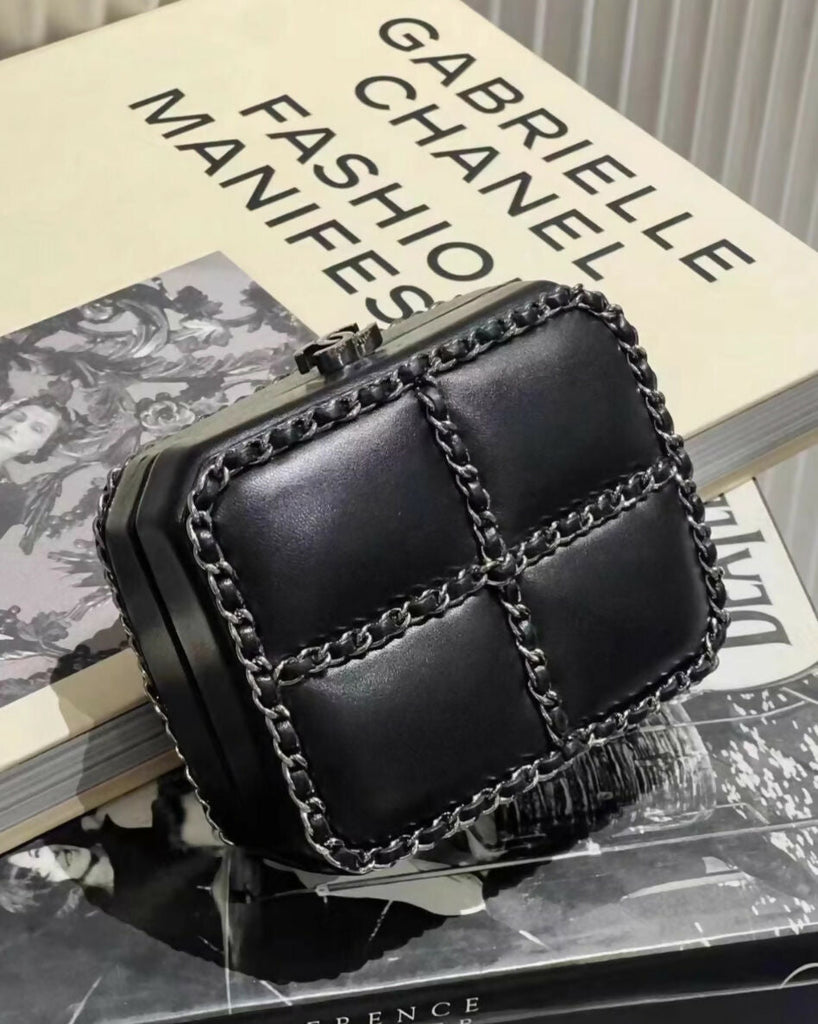 Chanel 2011 limited edition lambskin black and silver clutch minaudière