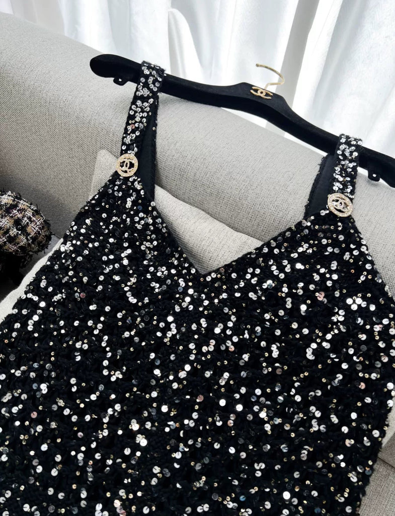 Chanel 23C Black Sequin Jumpsuit