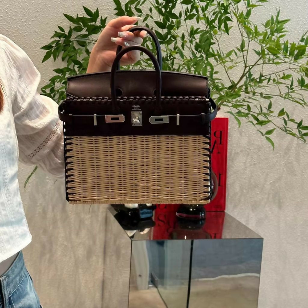 Hermès Picnic Birkin 25 Osier Wicker & Rouge Swift with Palladium Hardware