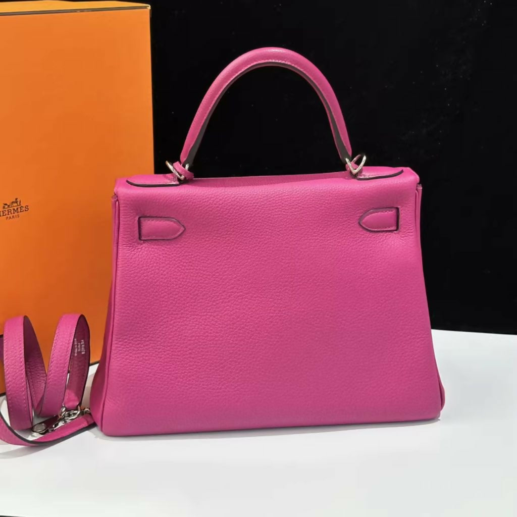 Hermes Kelly 28 Rose Pourpre Pink Purple Togo Leather Palladium Hardware