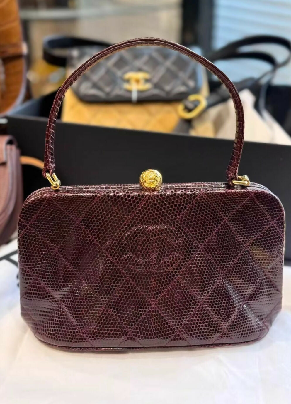 Chanel Vintage Lizard Burgundy leather with gold hardware
