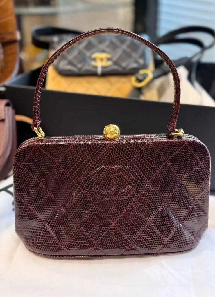 Chanel Vintage Lizard Burgundy leather with gold hardware