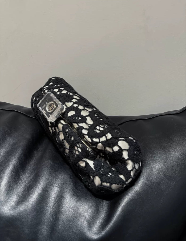 Chanel rare perfume bottle buckle lace evening bag