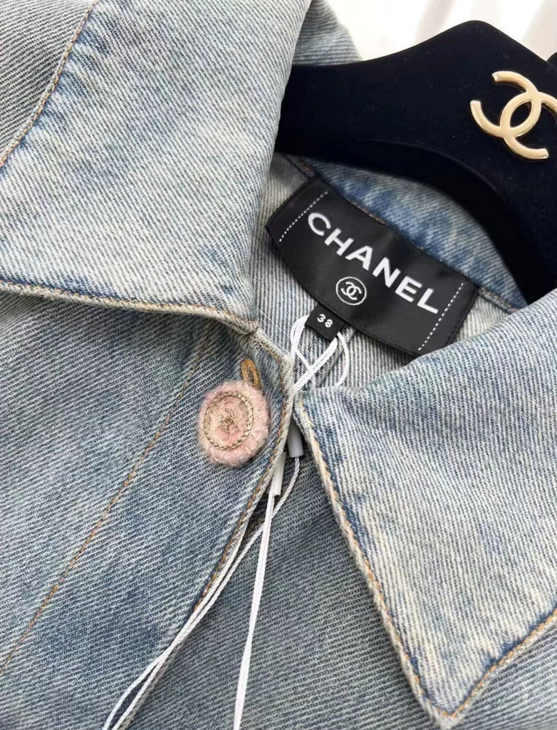 Chanel 24k light blue washed denim jacket