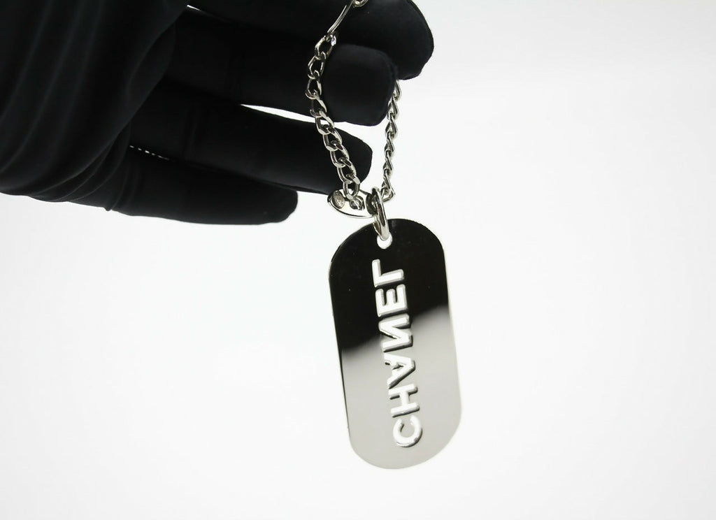 Chanel Vintage 04V Metal Silver-Tone Rectangular Plaque Pendant Bag Charm