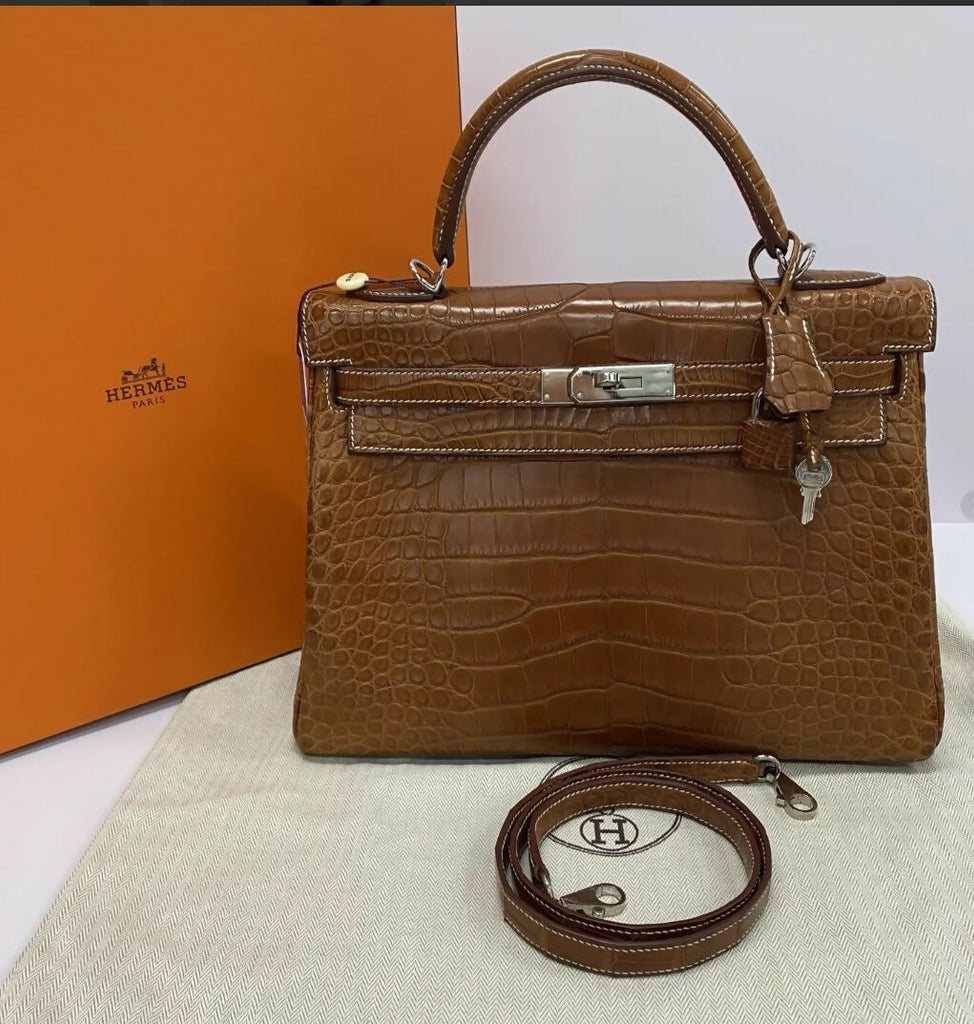 Hermès Kelly 32 saddle matte crocodile leather Palladium hardware