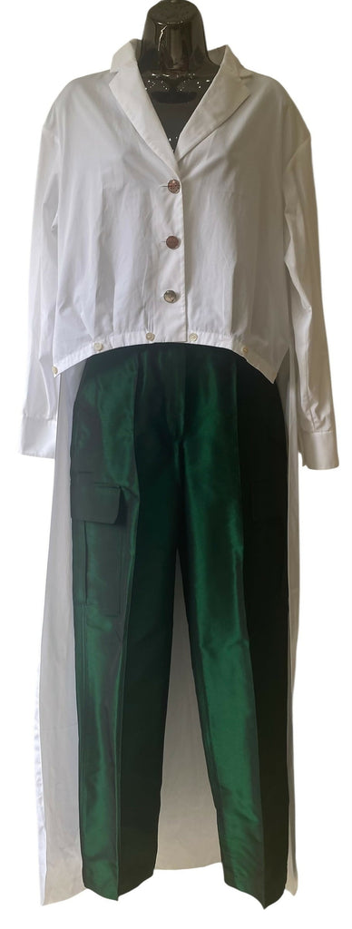 Vintage Chanel 96A Runway Iridescent Green Cargo Army Pants Trousers FR 34/36