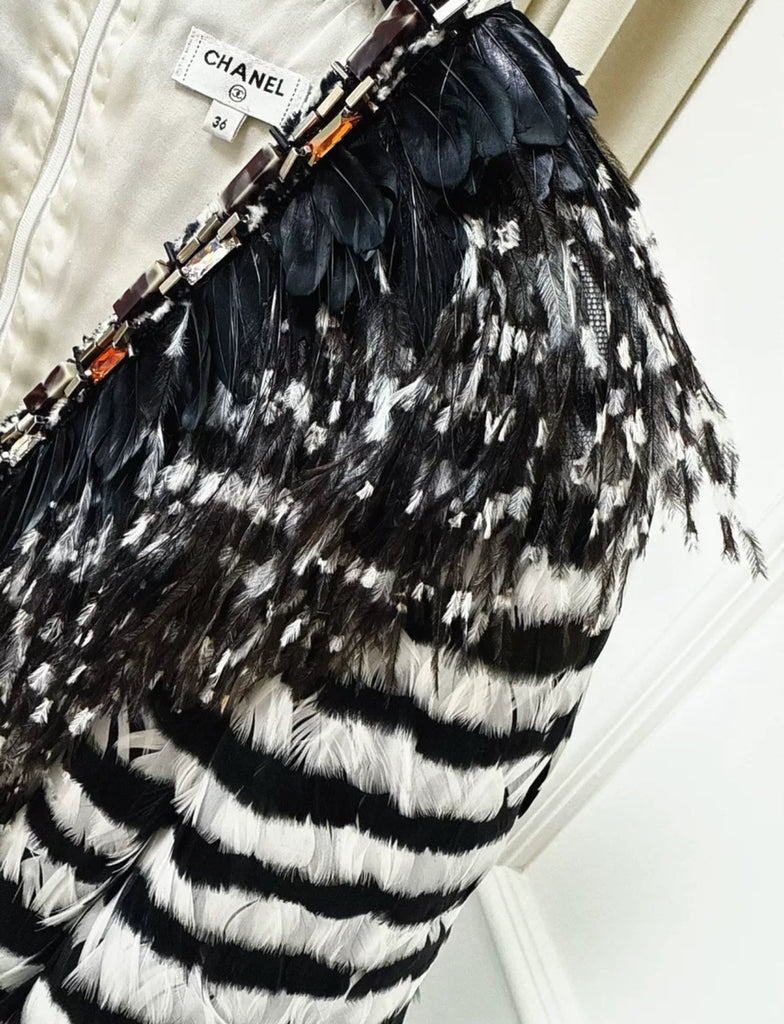 Chanel 18A black and white feather couture dress
