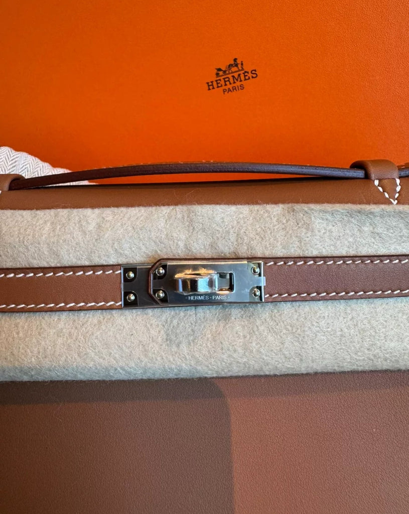 Hermès Mini Kelly Pochette Gold Brown Swift Leather PalladiumHardware