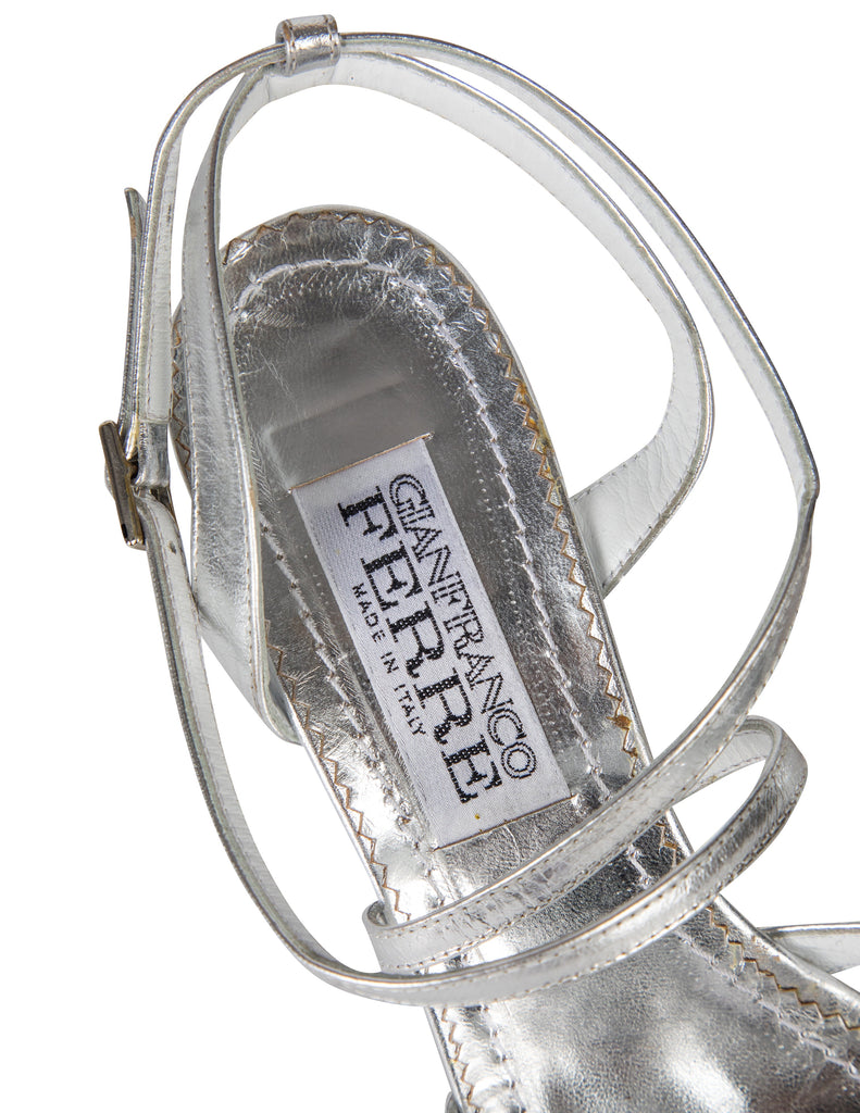 Gianfranco Ferre Vintage Metallic Silver Leather Strappy Heels