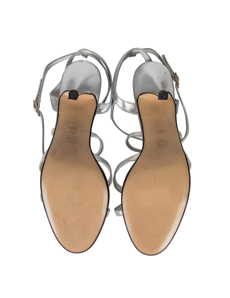 Gianfranco Ferre Vintage Metallic Silver Leather Strappy Heels