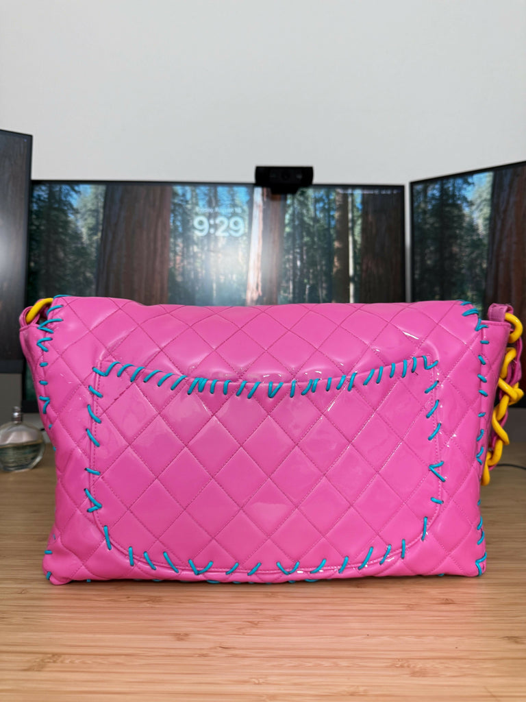 Chanel 1994 Vintage Pink Vinyl Jumbo Flap Bag