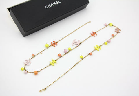 Chanel Vintage 03S Enamel Candy Color Orange & Yellow & Pink CC Pearl-Beaded Waist Chain Belt