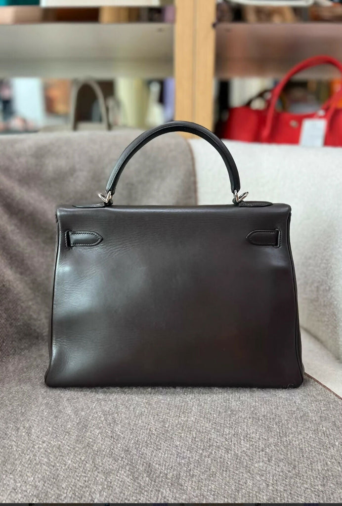 Hermes kelly 32 ebony Barenia saddle leather palladium hardware