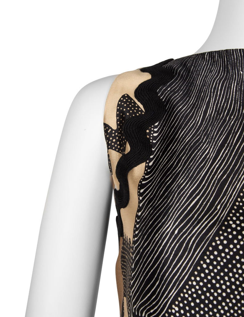 Galitzine Vintage Couture c. 1969-1970 Abstract Optical Print Silk Column Gown