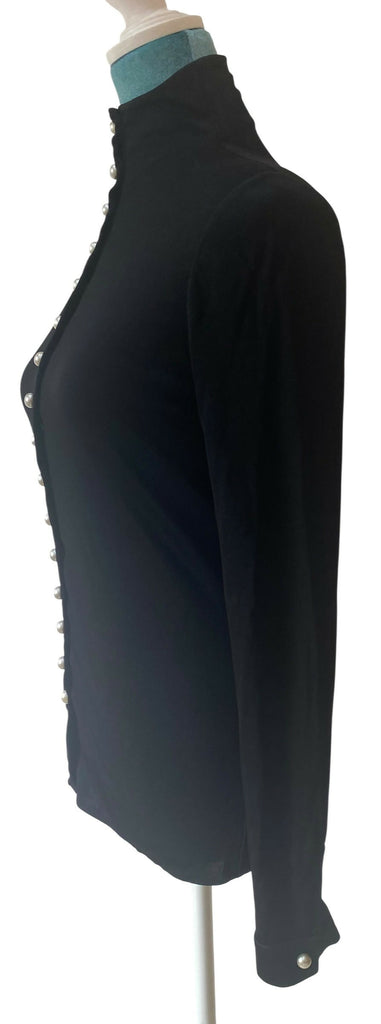 CHANEL 13P BLACK BLOUSE TOP PEARL CC BUTTONS FR 36