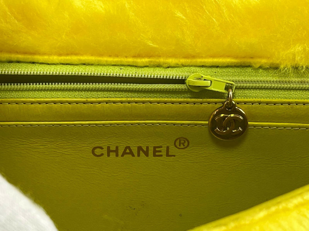 Chanel 1994 Vintage Yellow Faux Fur Kelly Bag