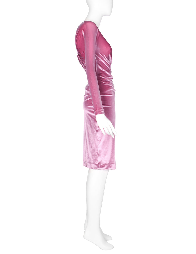 Gianni Versace Vintage AW 1995 ICONIC Pink Velvet Ruched Dress