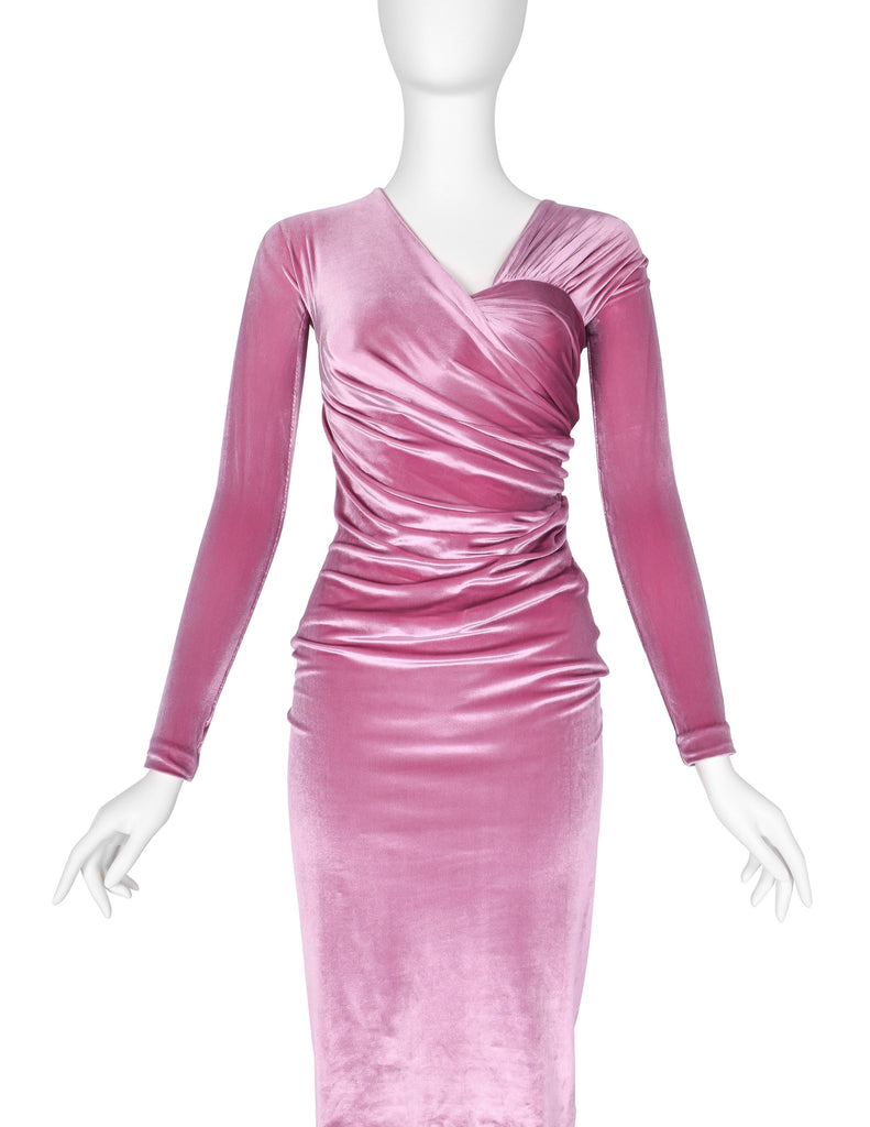 Gianni Versace Vintage AW 1995 ICONIC Pink Velvet Ruched Dress