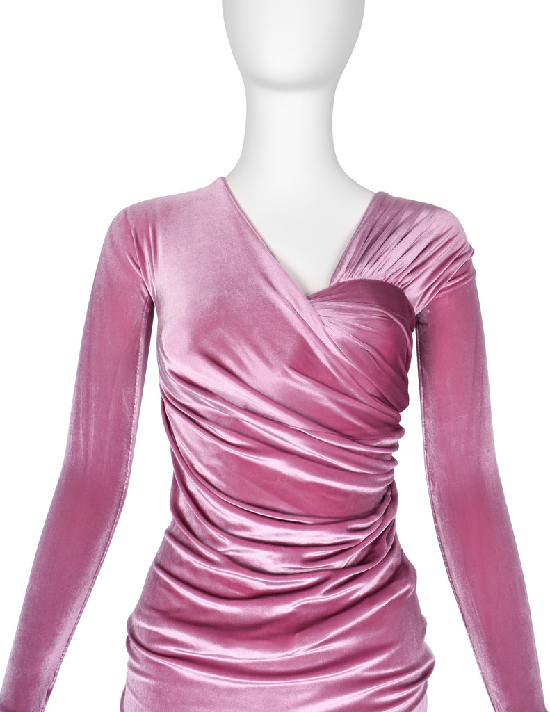 Gianni Versace Vintage AW 1995 ICONIC Pink Velvet Ruched Dress