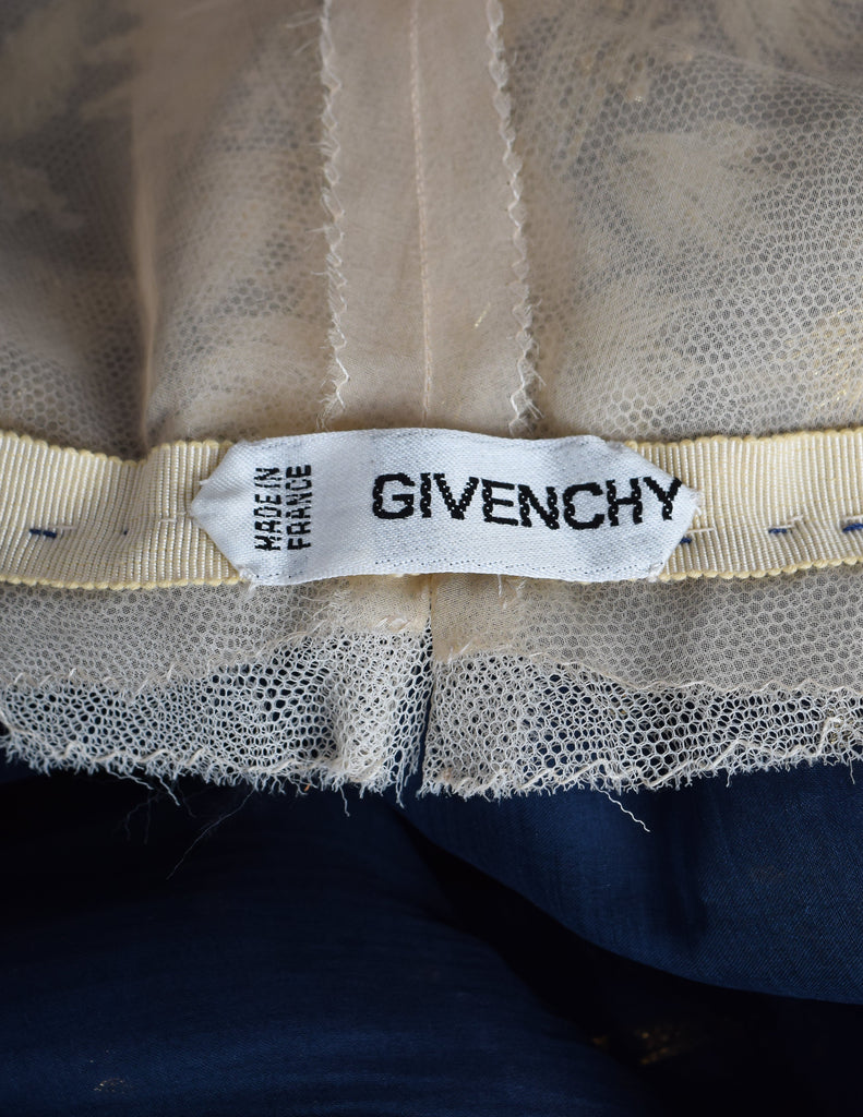 Givenchy Haute Couture Vintage 1970s Gold Embellished Bodice and Blue Silk Faille Evening Gown