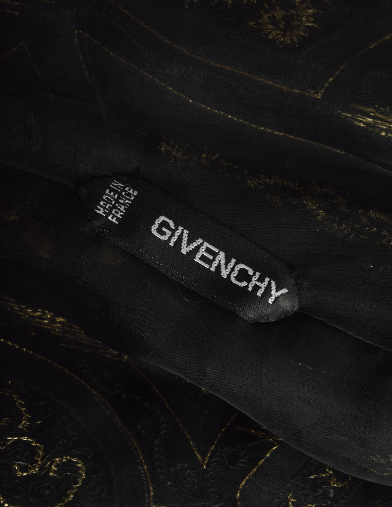 Givenchy Haute Couture Vintage AW 1980 Documented Embellished Bodice Black and Bronze Silk Taffeta Mink Sleeve Gown