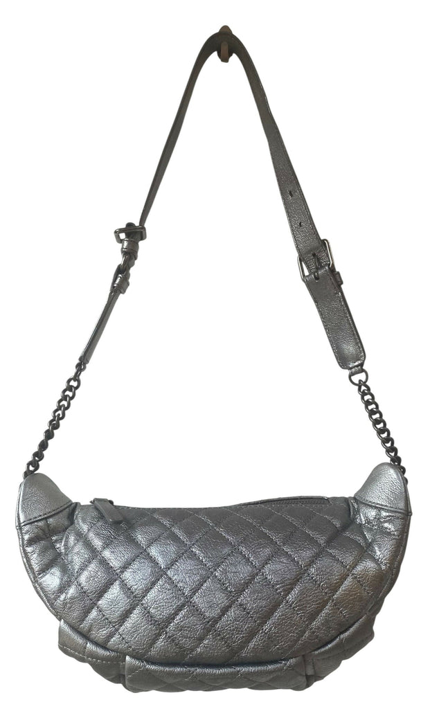 Chanel Classic Quilted Metallic Silver Goatskin Banana Waist Bag Fanny Pack