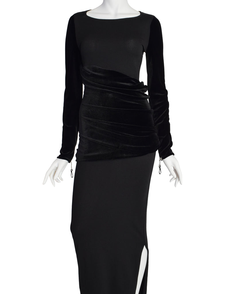 Gianfranco Ferre Vintage Black Knit and Velvet Evening Dress