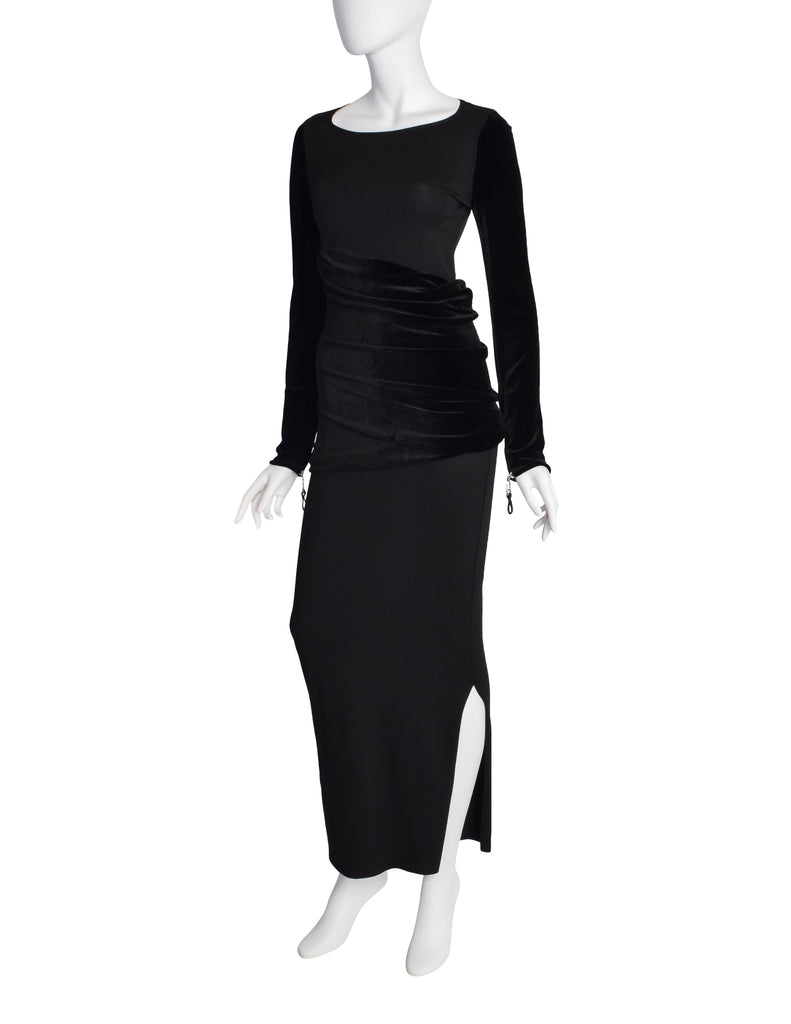 Gianfranco Ferre Vintage Black Knit and Velvet Evening Dress