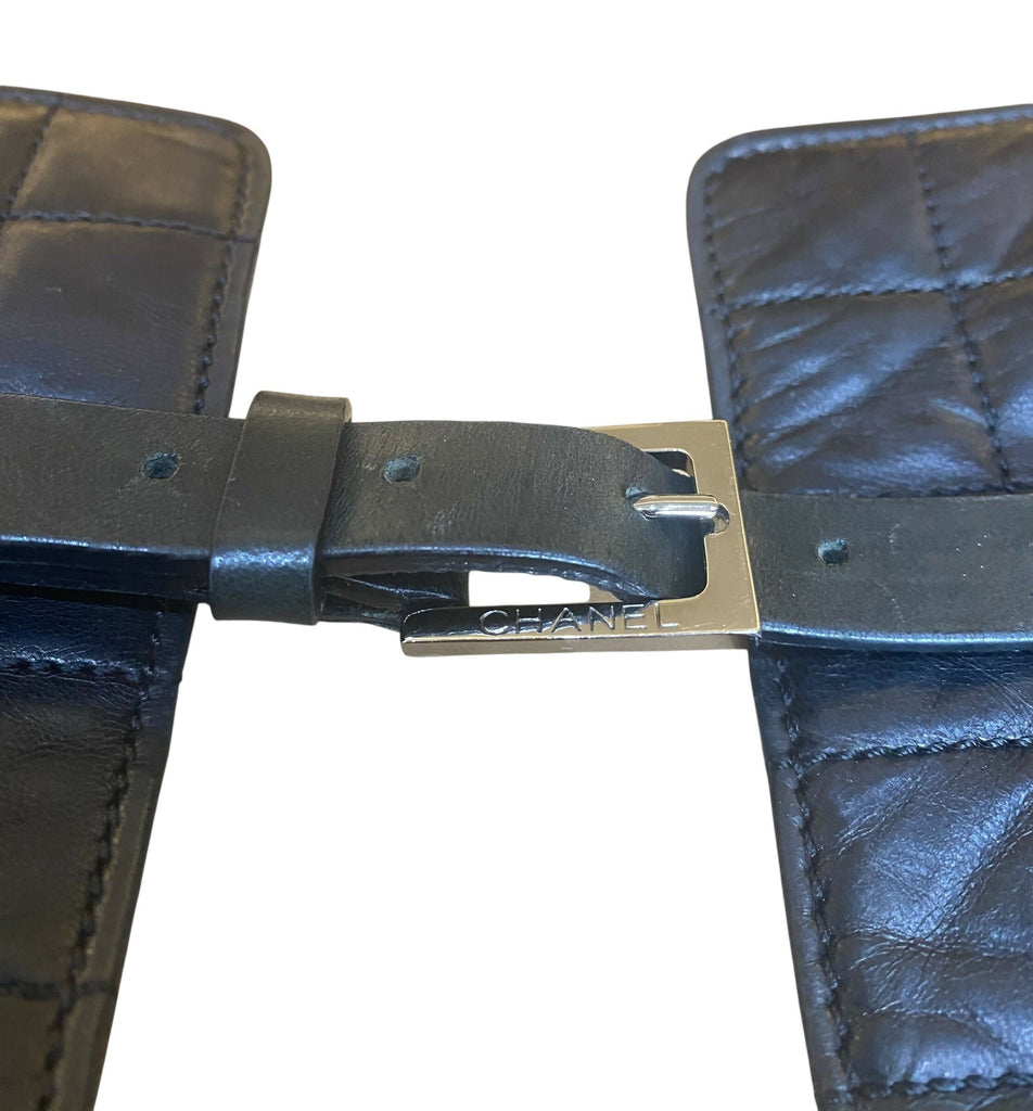 Chanel 02A Extra Wide CC Black Quilted Lambskin Leather Corset Belt 75/30