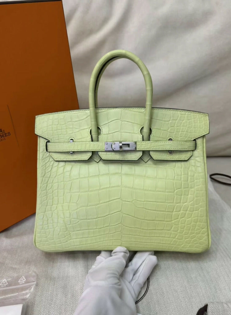 Hermès Birkin 25 Jaune Bourgeon Matte Alligator Leather Palladium Hardware