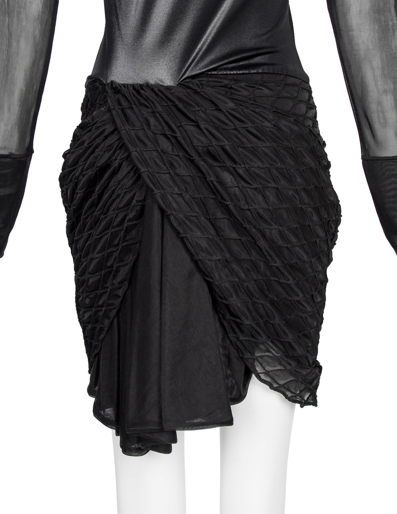 Helmut Lang Vintage 1992 Liquid Stretch Sheer Paneled Diamond Stitched Dress