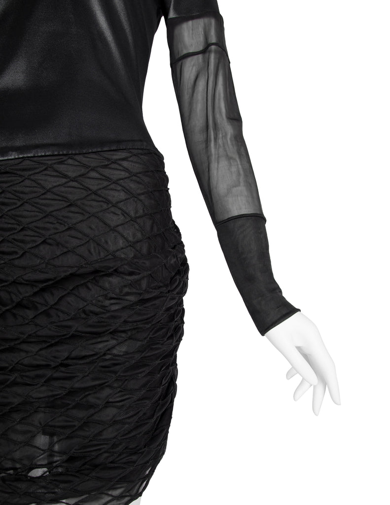 Helmut Lang Vintage 1992 Liquid Stretch Sheer Paneled Diamond Stitched Dress