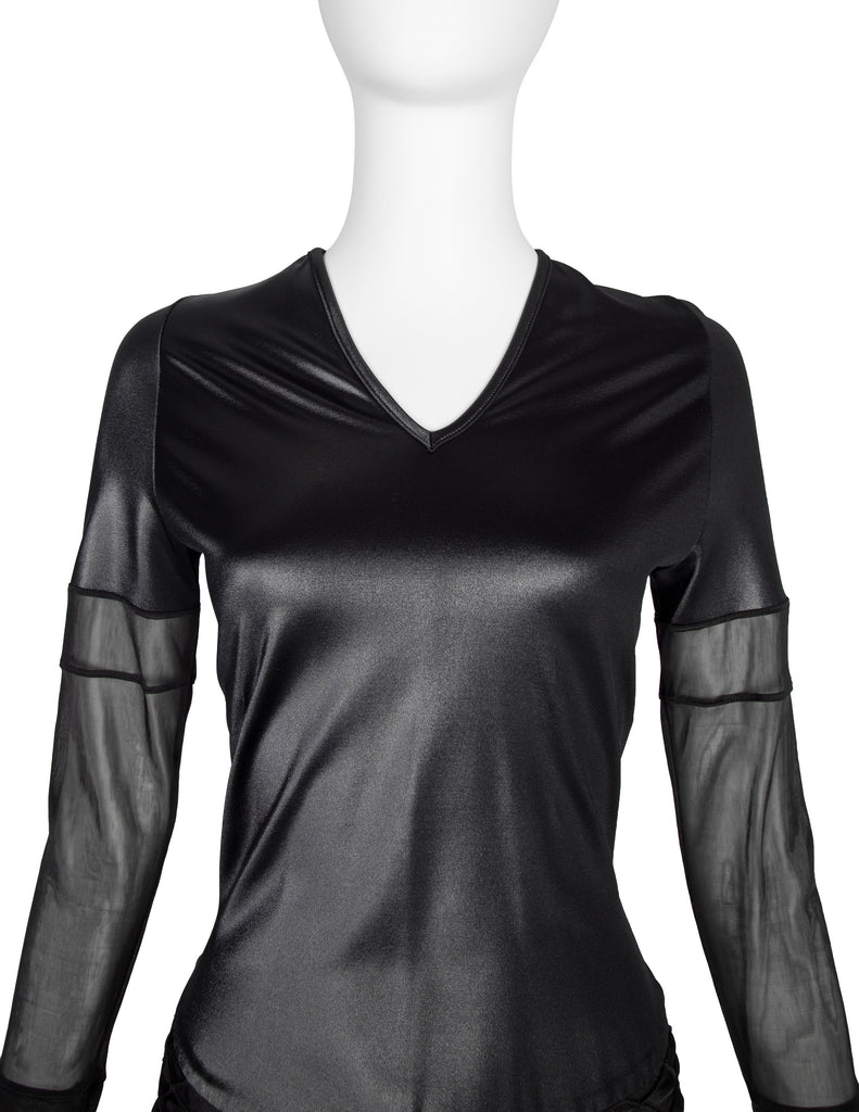 Helmut Lang Vintage 1992 Liquid Stretch Sheer Paneled Diamond Stitched Dress