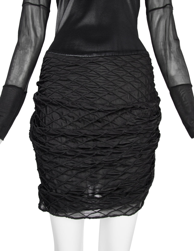 Helmut Lang Vintage 1992 Liquid Stretch Sheer Paneled Diamond Stitched Dress