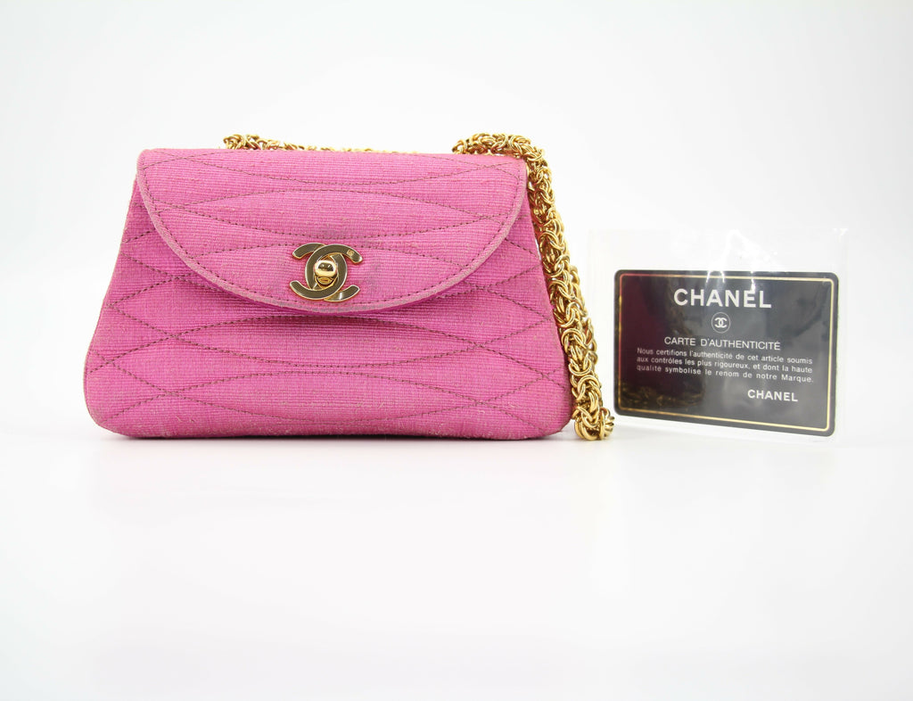 Chanel Vintage 92 Canvas Purple Pink Quilted Chain Crossbody Bag