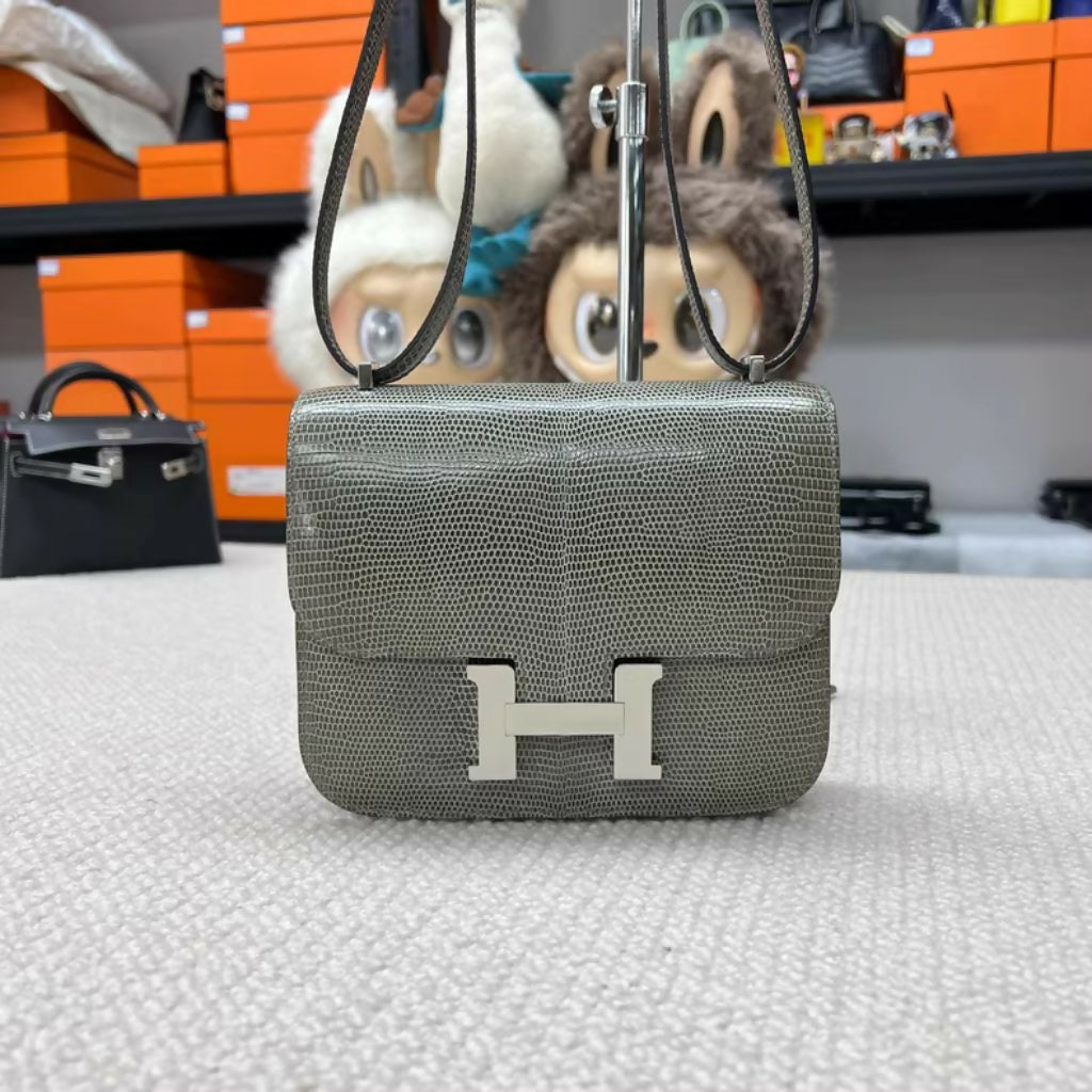 HERMÈS Constance Mini Gris Fonce (84) Lizard Palladium hardware