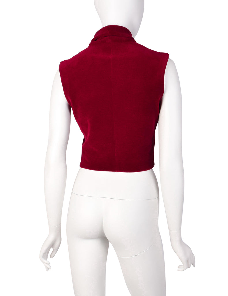 Callaghan Vintage AW 1988 by Romeo Gigli Cranberry Red Velour Cropped Vest