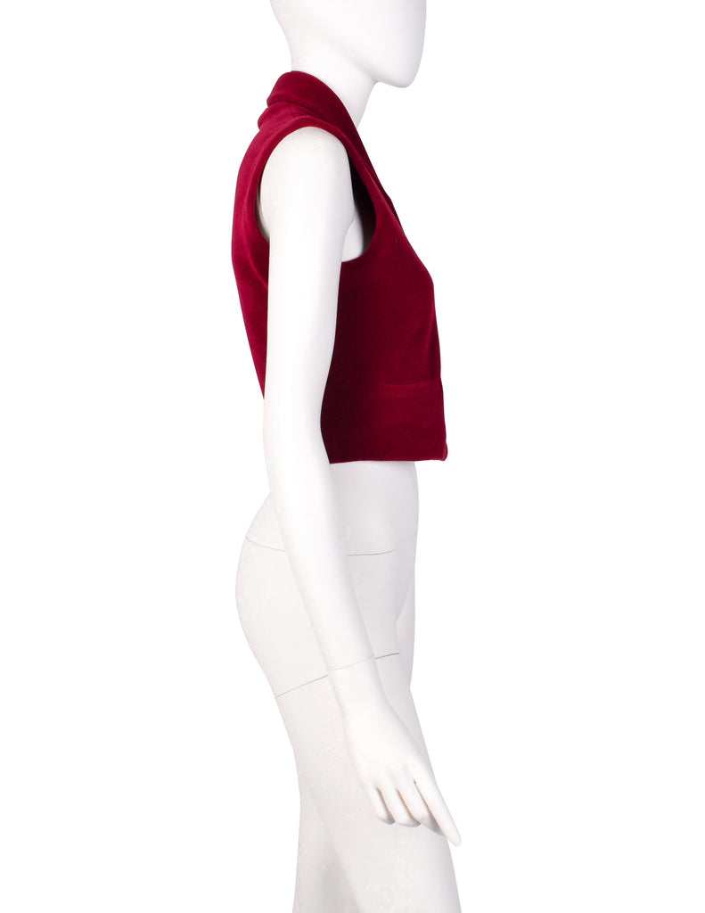 Callaghan Vintage AW 1988 by Romeo Gigli Cranberry Red Velour Cropped Vest