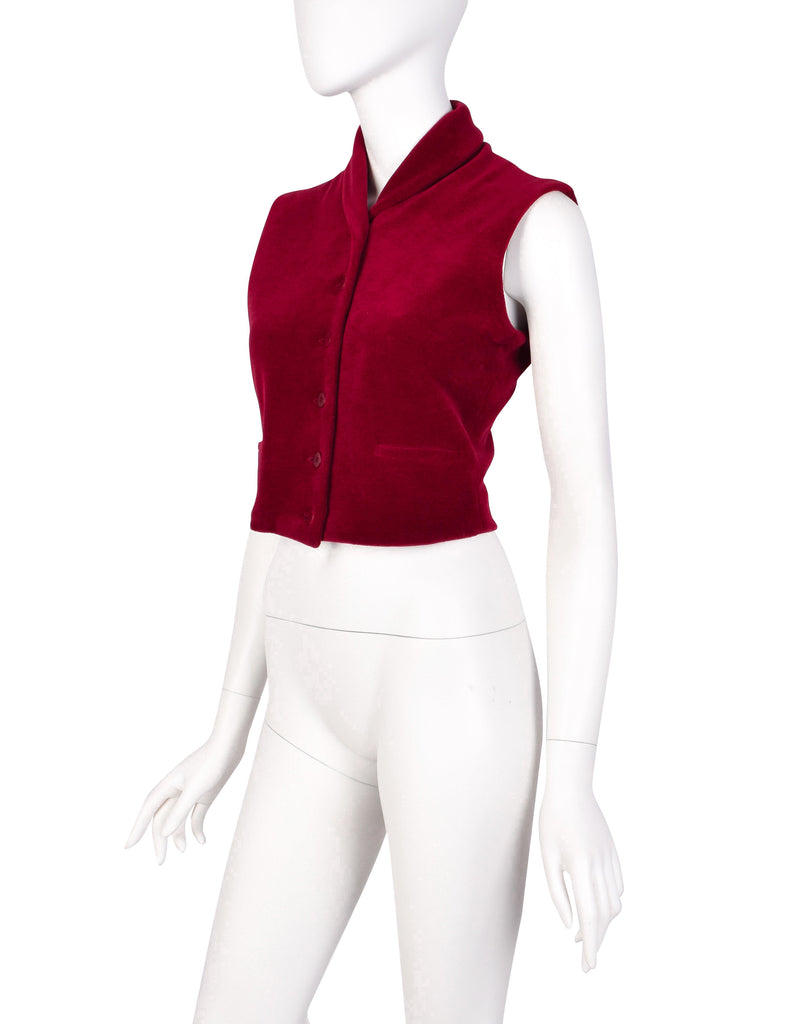 Callaghan Vintage AW 1988 by Romeo Gigli Cranberry Red Velour Cropped Vest
