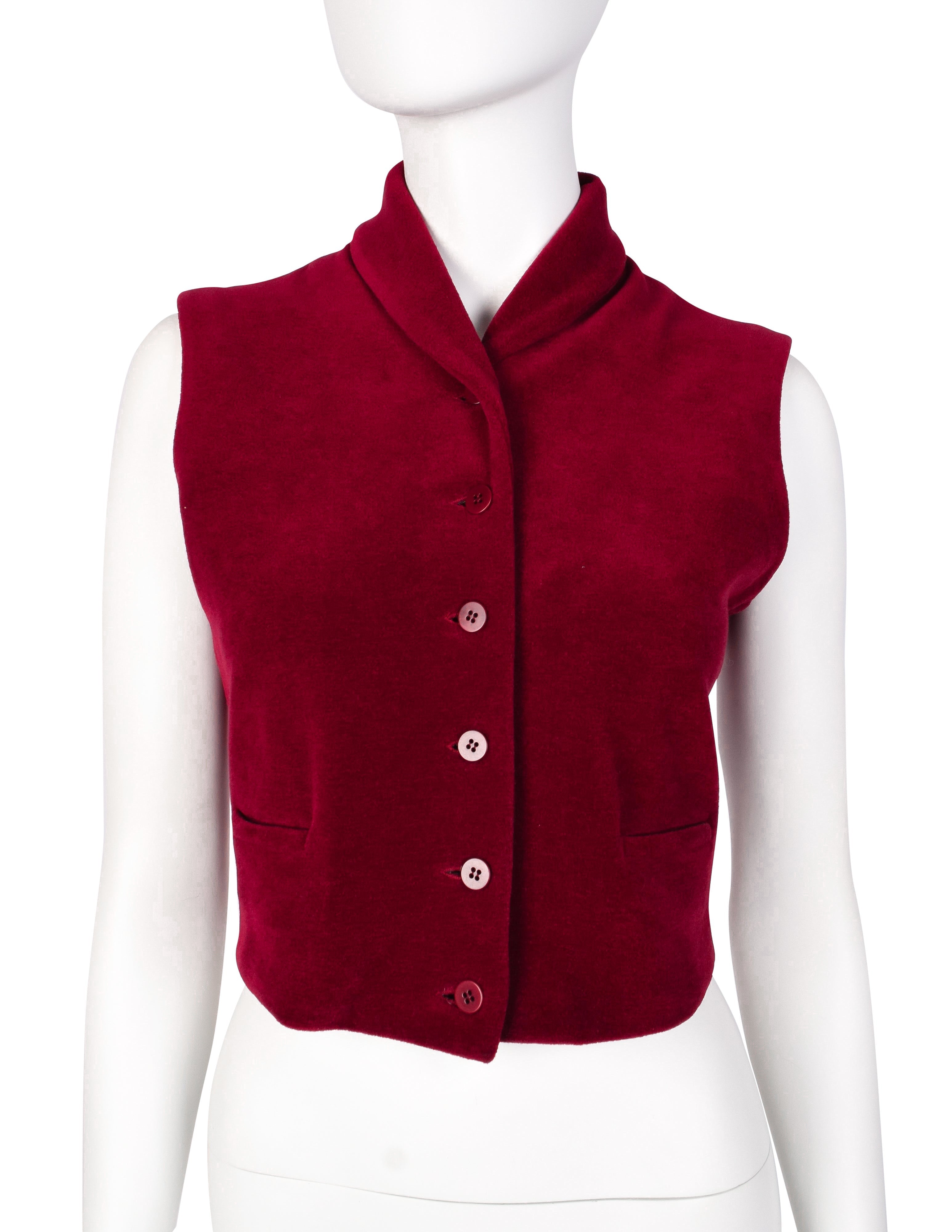 Callaghan Vintage AW 1988 by Romeo Gigli Cranberry Red Velour Cropped Vest