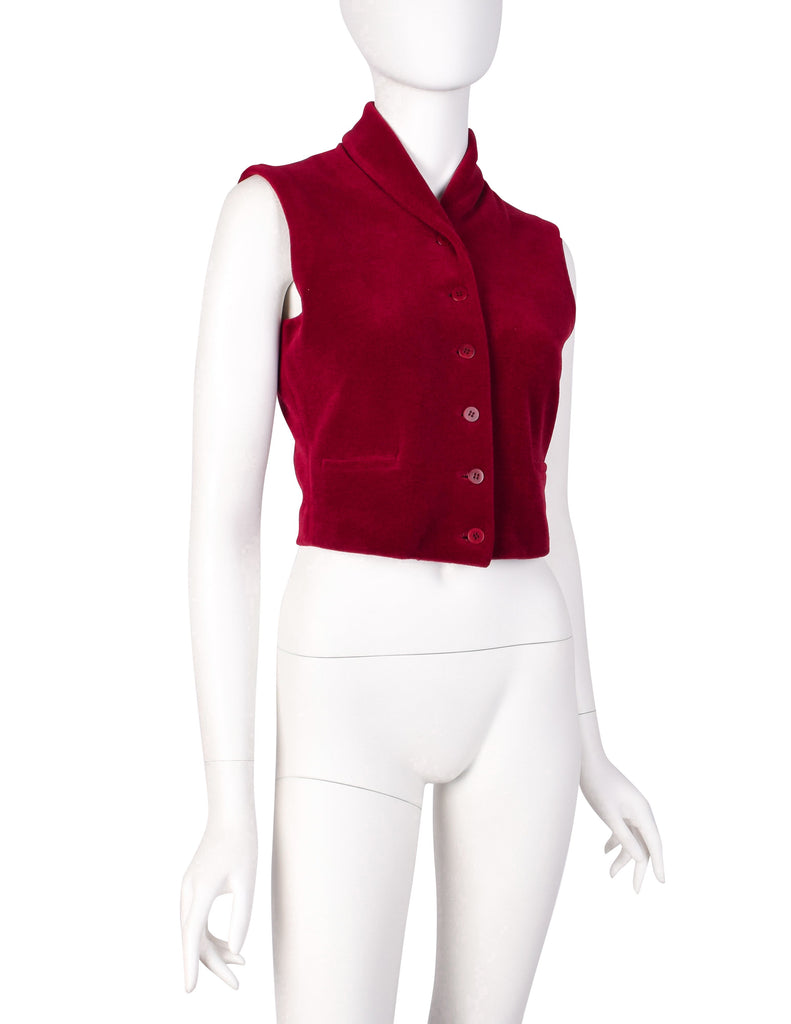 Callaghan Vintage AW 1988 by Romeo Gigli Cranberry Red Velour Cropped Vest